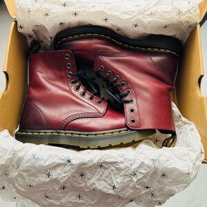 Dr. Martens Burgundy Leather Boot with Yellow Insole Mint Condition